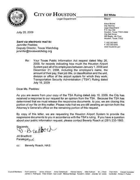 city  houston letter  texas watchdog  release  airport