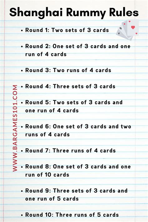 shanghai rummy rules printable