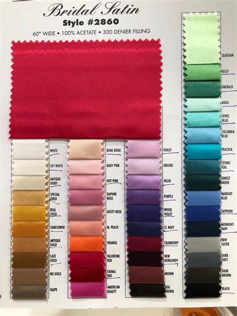 bridal satin fabric color chart  yard choice color  etsy