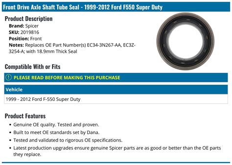 ford  super duty drive axle shaft tube seal spicer  front partsgeekcom