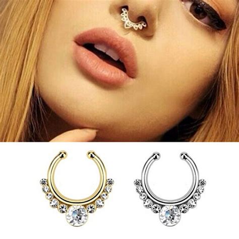 new surgical steel silver gold titanium plated crystal fake nose ring