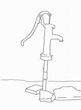 Drawing Line Pump Hand Water Sketch Old Handpump Simple Countries Coloring Template Developing Handle sketch template