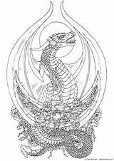Coloring Fantasy Adult Dragon Pages Books Tattoo Tattoos Chinese Dragons Creatures Colouring Pyrography Mythical Cool Book sketch template