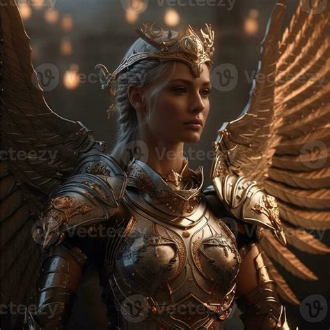 fantasy female warrior   golden armor   crown character design