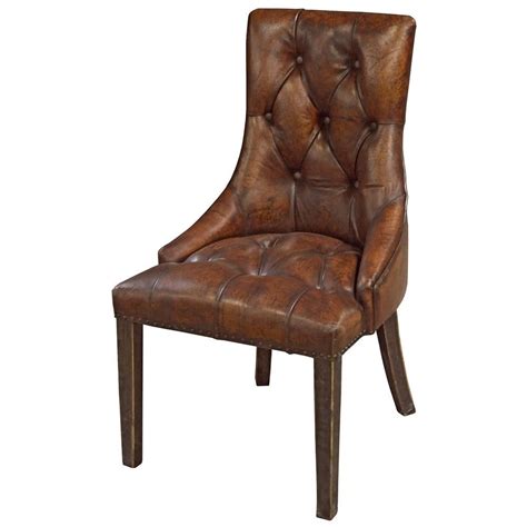 Tufted Brown Leather Dining Chair Demarcus Compton