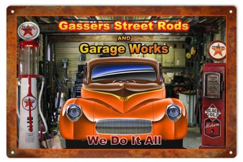 Gasser Street Rods Repair Shop Hot Rod Sign Classic Garage Art Garage