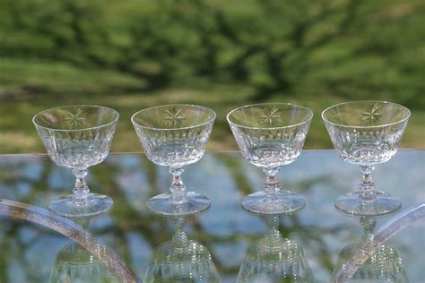 vintage starburst etched crystal cocktail martini glasses