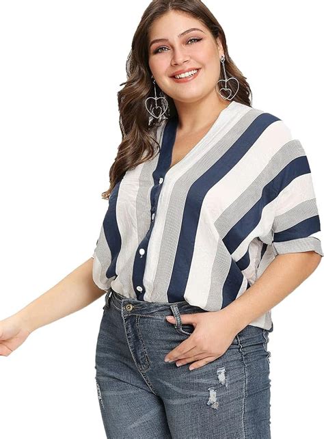 shein women s plus size casual summer short sleeve striped button down