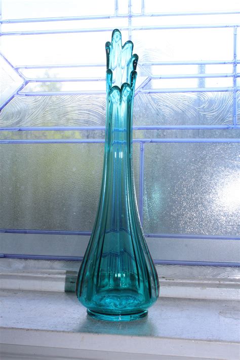 Large Blue Swung Glass Vase 13 75 Vintage Mid Century Modern Free