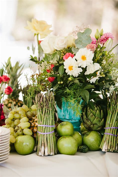 mixed fruit vegetable  flower arrangements