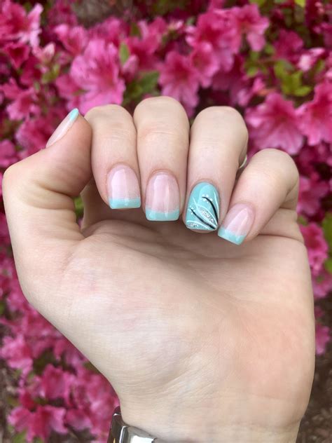 summer nails french manicure  teal tips  designed accent nail