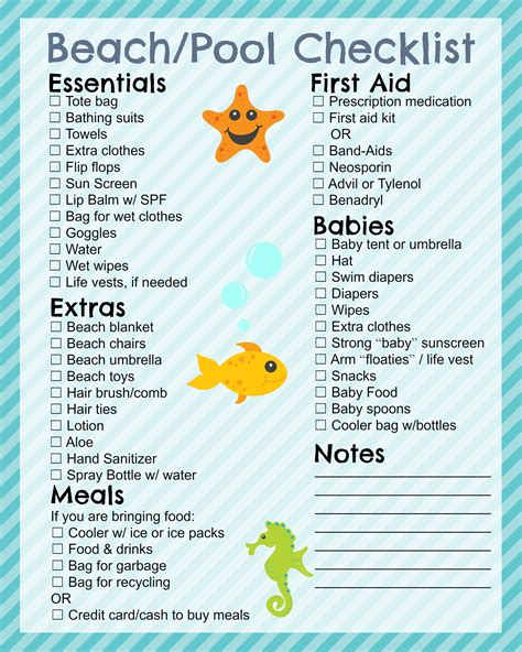 printable beach checklist   playroom