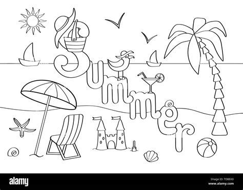 abstract coloring page   theme  summer vacation  sea
