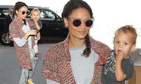 thandie newton dresses for comfort as she catches a flight with her son booker daily mail online