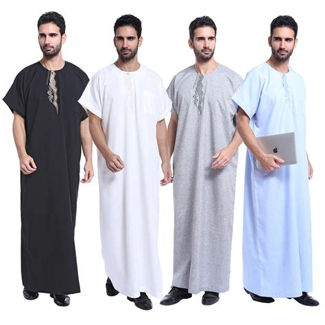 New 4 Colors Arabic Abaya Muslim Kaftan Short Sleeve Adult Pakistan Men