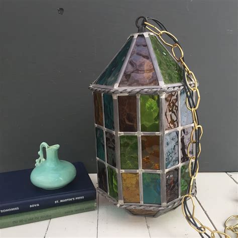 Vintage Stained Glass Pendant Hanging Lamp Vintage Multi Colored
