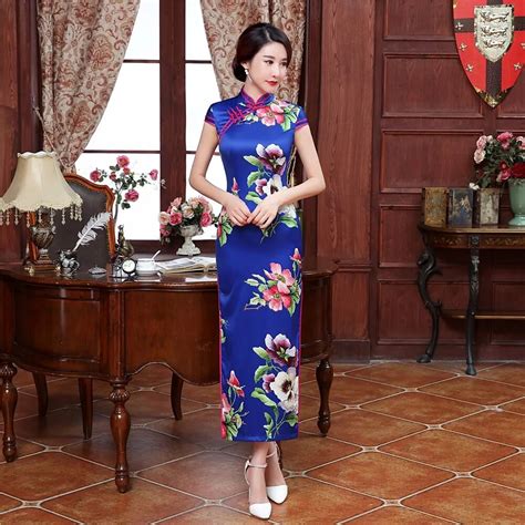 Chinese Dress Blue White Qipao Dresses Printing Pattern Cheongsam Dress