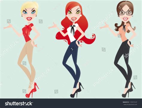 Group Cartoon Pretty Woman Presentation Blonde Redhead