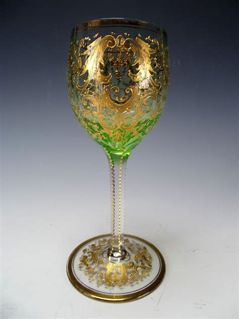Antique Moser Enamel Gilt Wine Glass Stem C1895 From Hideandgokeep On