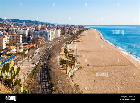calella barcelona spain feb   view   touristic town  beach  calella