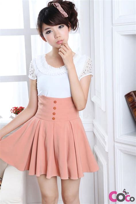 pink high weist globed cute korean fashion summer skirt