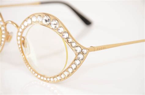 gucci gg0046s gold crystal embellished cat eye frame optical eyeglasses