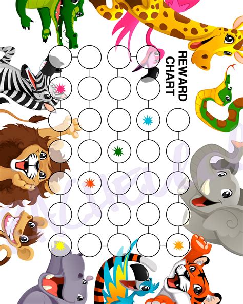 zoo animal printable reward chart  great  kids  toddlers    instant digital