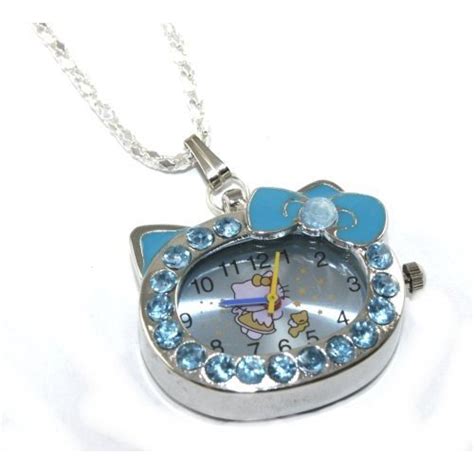 Hello Kitty Blue Crystal Watch Necklace