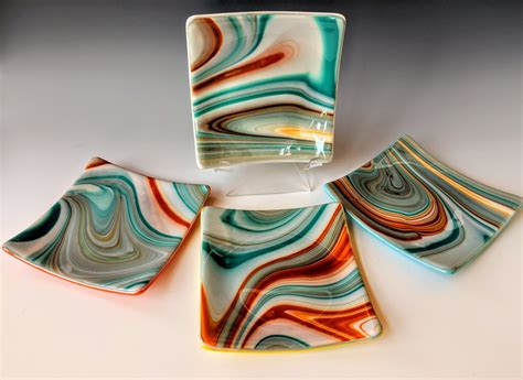 Beautiful Southwest Colored Fused Glass Plate Set Fused Glass Plates