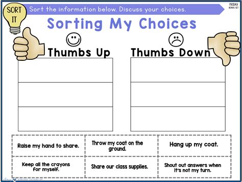 social skills lesson sorting good choices whimsy workshop teaching