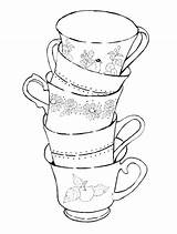 Coloring Tea Cup Teacup Pages Printable Dishes Cups Stamp Getcolorings Getdrawings Pag Color Colorings Adults sketch template