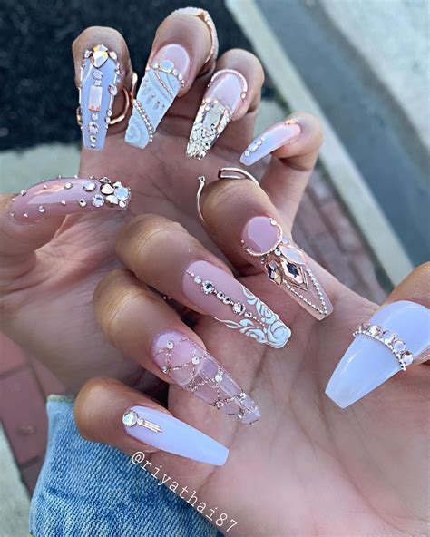 nail designs  rhinestones add  sparkle   nails