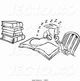 Cartoon Tired Sleeping School Over Outline Book Coloring Man Vector Version His Study Leishman Ron Royalty sketch template