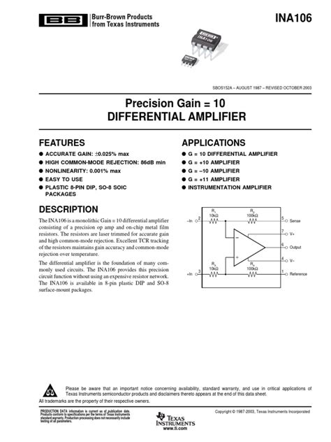 data sheet ic ina amplifier power supply