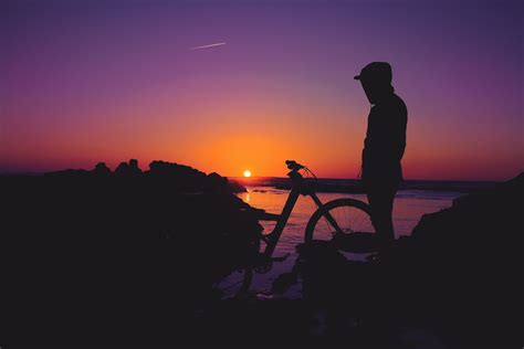 Man Silhouette Bicycle Sunset High Quality Wallpapers High Definition