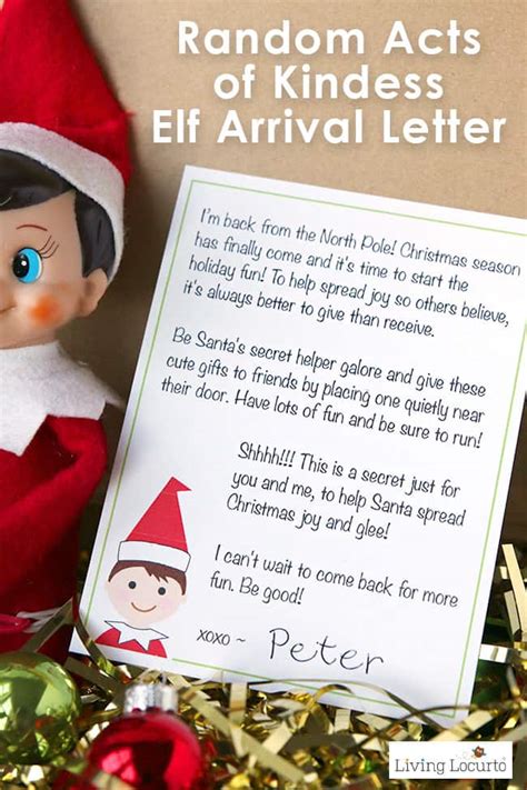 random acts  kindness elf arrival letter