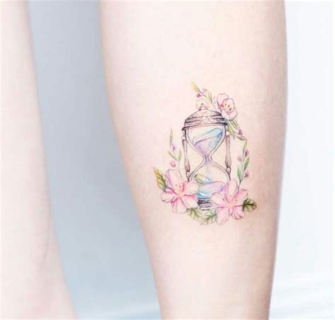 Tattoo Hourglass And Flowers Pastel Tattoo Hourglass