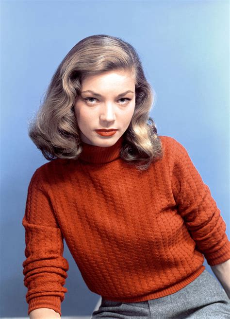 lauren bacall 40s 50s sweater girl red orange grey pants skirt color