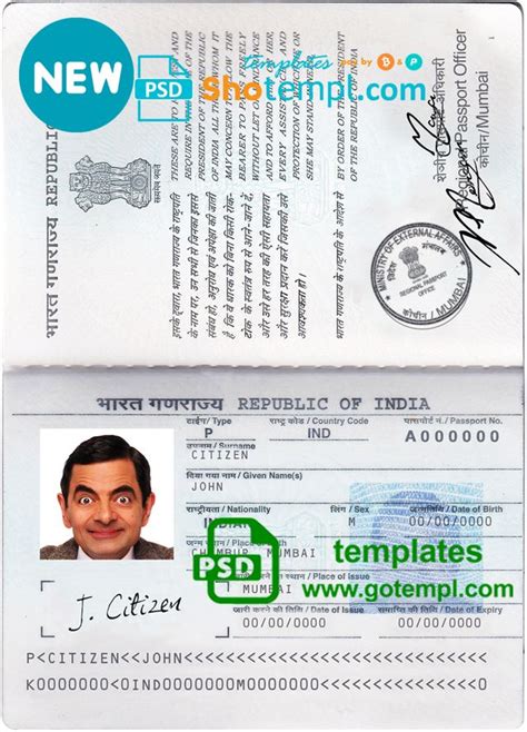 india passport template in psd format fully editable with all fonts