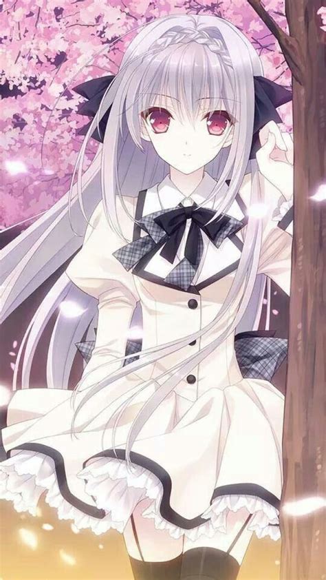 anime art cherry blossoms silver long hair anime girl anime cute girls ️ pinterest cherry