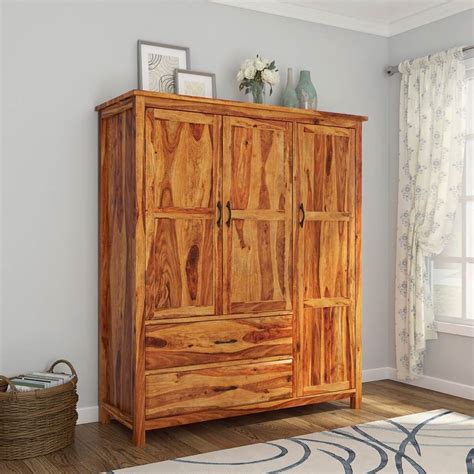 sheffield rustic solid wood  door large bedroom wardrobe armoire
