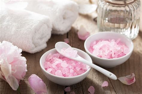 premium photo spa set  peony flowers  pink herbal salt