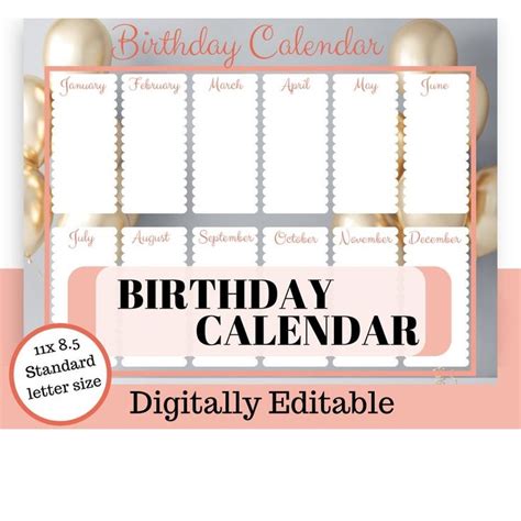 birthday calendars  printable  templates  birthday