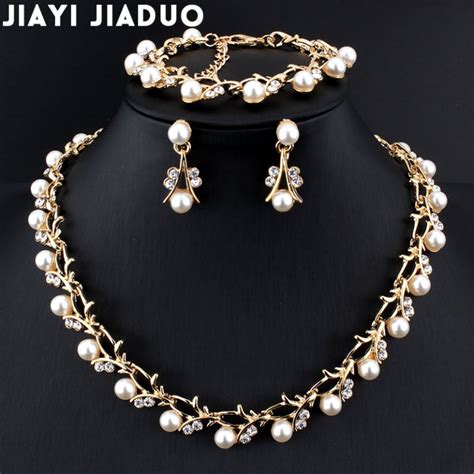 Jiayijiaduo Hot Imitation Pearl Wedding Necklace Earring Sets Bridal