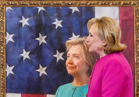 hillary clinton swipes  trump putin  portrait unveiling abc news