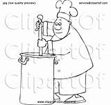 Cartoon Pot Chef Stirring Lineart Male Illustration Large Clipart Soup Spoon Royalty Djart Vector Clip sketch template