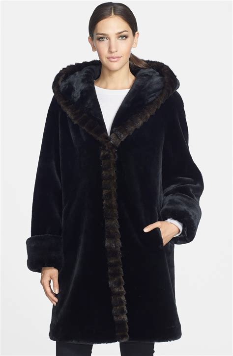 gallery hooded faux fur walking coat   nordstrom
