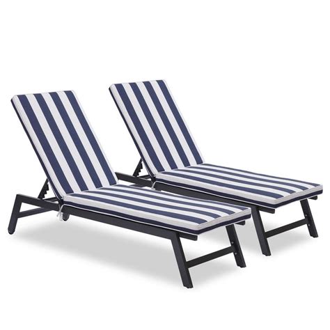 Wateday Gray 2 Piece Aluminum Patio Outdoor Chaise Lounge With Blue