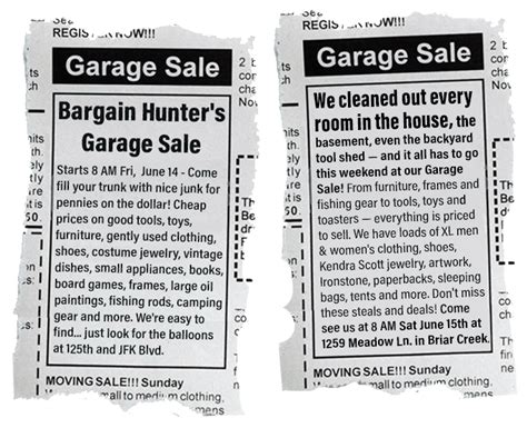 tweak  garage sale ads  attract  shoppers  days   row
