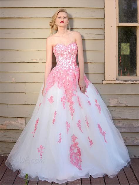 Sexy Sweetheart Lace Up Pink And White Sweet 16 Cheap Quinceanera Gowns